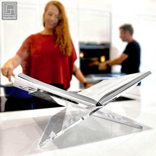 Medium Clear Acrylic Book Stand, 8.7” x 6.3” x 3.6”, Acrylic Book Holder, Open Bookstand for Display and Reading Cookbooks, Art Books, Bibles, Magazines - Home and Office - Image 2
