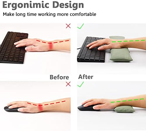 Large Mouse Pad Wrist Support Set, Bean Bag Mouse and Keyboard Wrist Rest Filled Ergo Beads, Easy Typing Gaming Home Office (Light Army Green) - Image 3