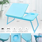 Laptop Desk for Bed Couch,Lap Desk for Laptop,Portable Laptop Stand for Desk,Small Adjustable Laptop Desk,Foldable Bed Table for Laptops and Writing, Bed Tray Table with Cup Holder(Blue) - Image 3