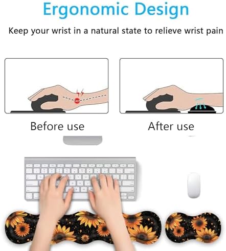 Keyboard Wrist Rest Set,Memory Foam Wrist Support Mouse Pad,31.5"x11.8" Desk Mat for Comfortable Typing & Pain Relief,Non-Slip Base for Office & Home Use - Sunflower - Image 4