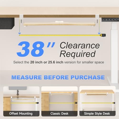 suptek Large Keyboard Tray Under Desk Pull Out with C Clamp Mount, Keyboard & Mouse Tray, 34 (38 Including Clamps) x 11.8 inch Slide-Out Platform Computer Drawer for Typing, Light Wood, DSF1LQM - Image 2