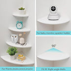 Corner Wall Shelves, White Floating Corner Shelf, Set of 2 16inch Solid Oak Wood Shelves, Round End Wall Mount Display Shelf with Wire Hole for Small Plant for Bedroom Kitchen, Living Room - Image 3