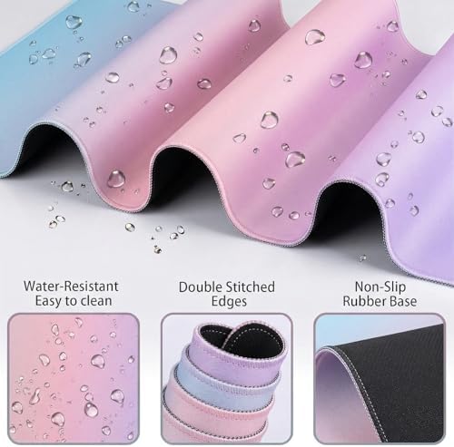 Cloud Mouse Pad Keyboard Wrist Rest 4PCS Extended Large Pink Sky Desk Mat Pad Set Memory Foam Non-Slip Cute Ergonomic Gaming Mouse Pad Wrist Support for Computer Laptop Home Office Pink Purple - Image 3