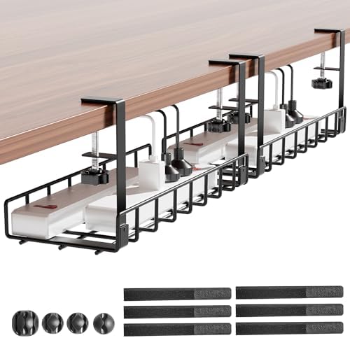 Under Desk Cable Management Tray 2 Pack, Xpatee Wire Management No Screws, Cable Tray with Clamp for Wire Management, Computer Code Rack for Office, Home - No Damage to Desk Black by Xpatee