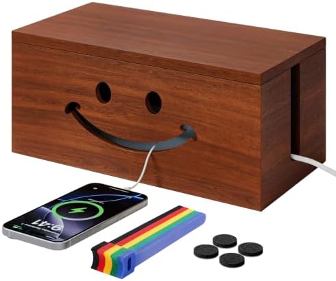 Solid Wood Cable Management Box, Cute Smile Cord Hider Box for Desk by Unknown