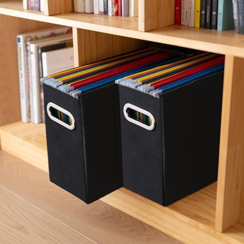 4 Packs Letter Size File Organizer, File Folders Organizer, Fabric Storage Box, Collapsible Paper Organizer with Metal Handle, Smooth PVC Rails, Only Box (Black) - Image 7