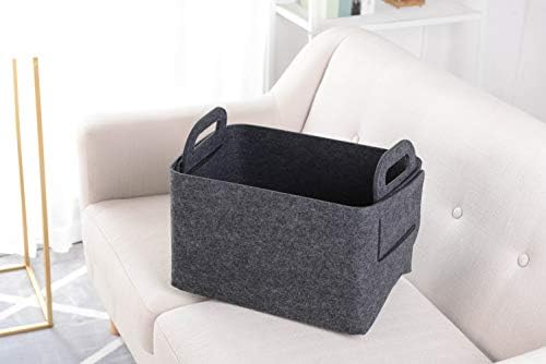 Minoisome Storage Basket Felt Storage Bin Collapsible& Convenient Box Organizer with Carry Handles for Office Bedroom Closet Babies Nursery Toys Laundry (Dark grey, 15.7inch（L）×11inch（W）×10inch（H）) - Image 2