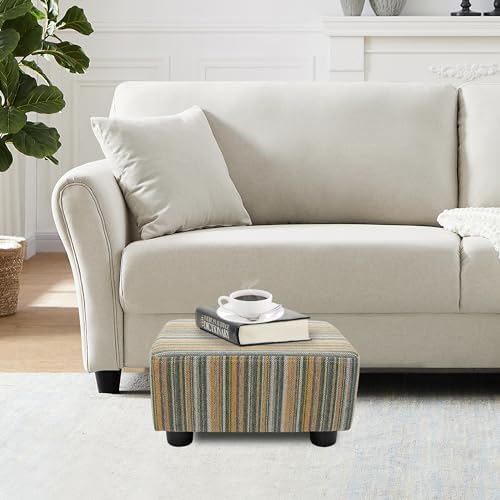 CAROLMADE Small Foot Stool Ottoman Footstool with Legs Under Desk Footrest for Living Room Bedroom and Office,Linen-Stripe Green - Image 2