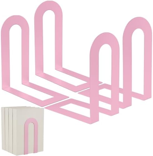 Chunful 6 Pcs Pink Metal BookEnds Shelves, 7.5 x 5.75 x 3.5 in by Chunful