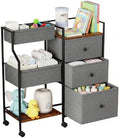 PandaEar Baby Diaper Caddy Organizer and Storage, 3-Tier Rolling Nursery Cart with Drawers & Dividers, Mobile Utility Storage Cart with Wheels for Baby Essentials, Bedroom, Changing Table, Darkgrey by PandaEar