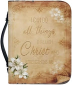 Ancient Verse Lily Floral Bible Cover Case for Men Women Fashion PU Leather Bible Book Case Lightweight Portable Brief Case Stationary Supplies Storage by Glomenade