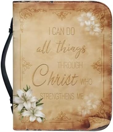 Ancient Verse Lily Floral Bible Cover Case for Men Women Fashion PU Leather Bible Book Case Lightweight Portable Brief Case Stationary Supplies Storage by Glomenade