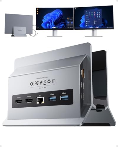 USB C Docking Station Dual Monitor 4K@60Hz, Laptop Dock with Vertical Stand by PULWTOP