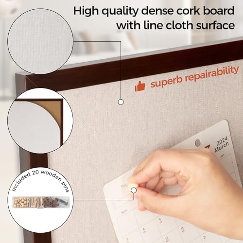 Fun Memories Cork Board Bulletin Board for Office, 20" x 30" Oak Wooden Framed Corkboard, Wall Mounted Notice Pin Board for School Home & Office, Dark Walnut - Image 4