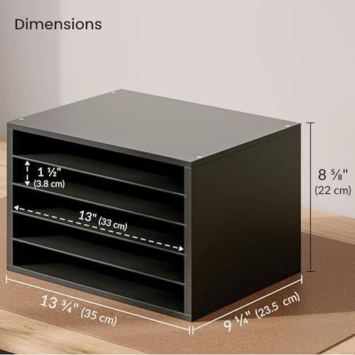 Ballucci 5 Tier Paper Organizer Letter Tray, Wood Desk File Organizer with Adjustable Shelves, Home Office School Letter/A4 Mail Sorter Magazine Holder - Black - Image 3