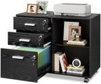 DEVAISE 3-Drawer File Cabinet with Lock, Mobile Wood Filing Cabinet, Black by DEVAISE