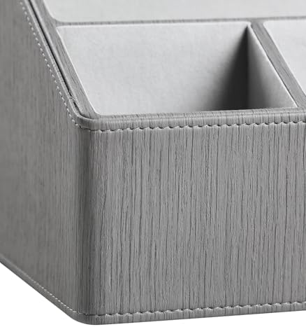 PU Leather Desk Organizer, Remote Control Holder, Grey - Image 7