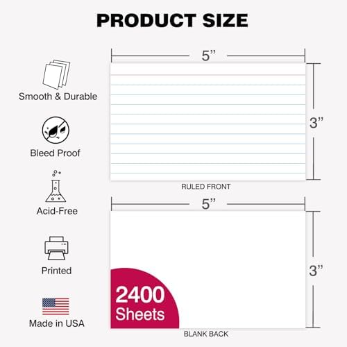 WritePads Index Cards Bulk, 2400 Flash Cards (24 Packs of 100), Wide Ruled Notecard, Blank Back Note Cards, Lined Flashcards for Studying School Home and Office, Made in USA (3x5) - Image 2