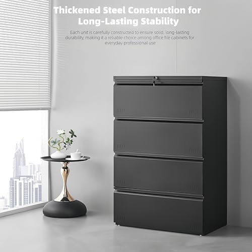 Approgreent Lateral 4 Drawer File Cabient with Lock, Metal Filing Cabinets for Home Office, Heavty Duty Office Storage Cabinet for A4/Letter/Legal (Matte Black) - Image 3