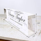 Artblox Personalized Name Plate for Desk | White Marble Design On Clear Acrylic Glass | Custom Plaque Desk Name Plate Personalized Your Name and Credentials Office Office Sign Engraved Plaque - Image 6