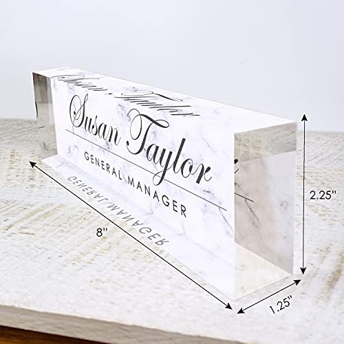 Artblox Personalized Name Plate for Desk | White Marble Design On Clear Acrylic Glass | Custom Plaque Desk Name Plate Personalized Your Name and Credentials Office Office Sign Engraved Plaque - Image 6