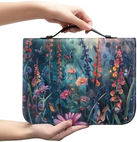 Psychedelic Floral Bible Cover for Women Men PU Leather Bible Carrying Case with Top Handle - 9.2×1.6×6.3 Inch by Glomenade