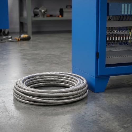 Zerodeko Flexible Reduced Wall Electrical Conduit, 13.1Ft Stainless Steel Cable Sleeve Tube for Home Low Voltage Cables Management, Wiring and Protection, 1.26" ID - Image 4