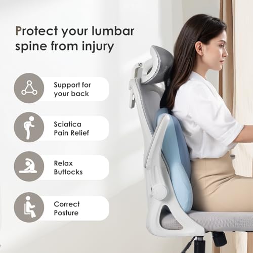 FLORICH Lumbar Support with Car headrest Back Pillow for Chairs Headrest Pillow for Car Ergonomic Ultrathick Memory Foam Back Pillow for Office Chair (Blue) - Image 3