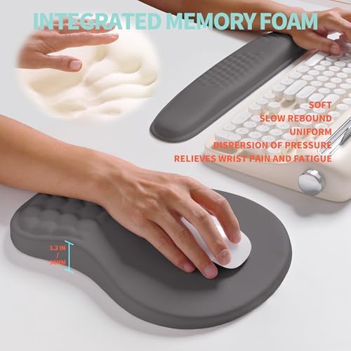 2-in-1 Ergonomic Set, Wave Rise Keyboard Wrist Rest and Massage Bulge Slope Mouse Pad Wrist Support, Cushion Memory Foam Integrated to Relieve Wrist Pain, Deep Gray - Image 4