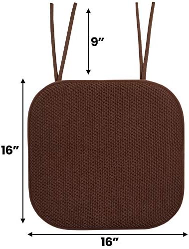 Sweet Home Collection Chair Cushion Memory Foam Pads with Ties Honeycomb Pattern Slip Non Skid Rubber Back Rounded Square 16" x 16" Seat Cover, 6 Pack, Chocolate Brown 6 Pack - Image 3