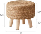Cpintltr Foot Stool Natural Seagrass Hand Weave Poufs Round Ottoman for Couch Desk Soft Step Stool Padded Foot Rest with Non-Skid Pine Legs for Hallway Office Lounge Natural - Image 3