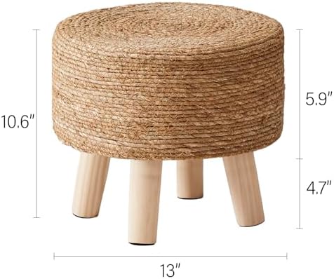 Cpintltr Foot Stool Natural Seagrass Hand Weave Poufs Round Ottoman for Couch Desk Soft Step Stool Padded Foot Rest with Non-Skid Pine Legs for Hallway Office Lounge Natural - Image 3