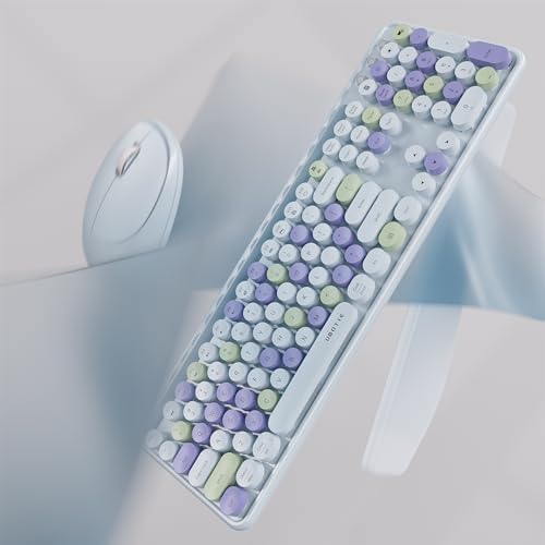 UBOTIE Wireless Keyboard and Mouse Combo, Phone Holder (Light-Blue) - Image 3