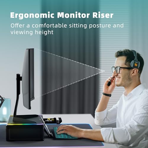 Heymaster Monitor Stand for Desk, Gaming Monitor Riser with RGB Light, Foldable Computer Monitor Stand Riser, Desk Organizers and Accessories for Desktop, Printer (Black) - Image 5