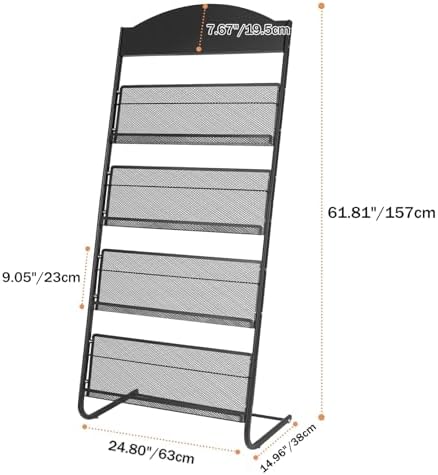 4-Tier Magazine Stand, 24.8'' Wide Iron Brochure Holder, Metal Newspaper & Literature Display Rack for Office, Waiting Room, Lobby, Classroom & Retail Store - Image 2