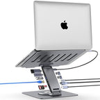 Adjustable Laptop Stand for Desk with Docking Station 11-in-1, Aluminum Laptop Riser with USB Hub 360°Swivel Dual Display 4K60Hz HDMI Gigabit Ethernet USB3.0 PD100W for MacBook Pro Air/Dell/HP 7-15.6" by HC