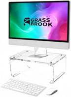 Acrylic Monitor Stand Riser L14" x H5" | Multi-Purpose Desk Organizer for Monitor & Laptop, Compatible with PC, Apple Studio Display and Printer, Ideal for Home Workspaces & Office Desks (Transparent) by GRASSBROOK