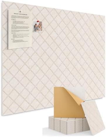 Kuchoow Bulletin Cork Board Large 47.2" x 35.4" Felt Notice Pinboard for Office Walls & Home, Self Adhesive 12 Pack Beige Decorative Bulletin Mood Board Corkboard for for Bedroom, Display, Memo, Photo by Kuchoow