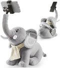 Phone Holder, Phone Mount with 360° Rotating Clip 45° Adjustable Trunk, Elephant Stuffed Animal with Ear Pockets Glasses Cloth Scarf & Back Headphone Fit, Cell Phone Holder for Desk Bed Sofa Car- Gray by Unknown