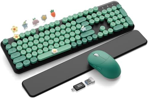 Wireless Keyboard and Mouse Combo, Cute Typewriter, Magnetic Wrist Rest by Trueque