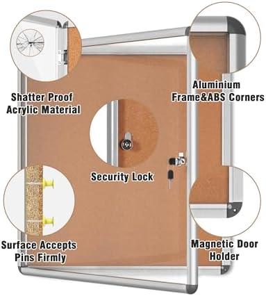 Mifuro 28"x26" Enclosed Bulletin Board, Lockable Weather-Resistant Aluminum Cork Noticeboard for School & Office, Silver Frame w/Cork - Image 3