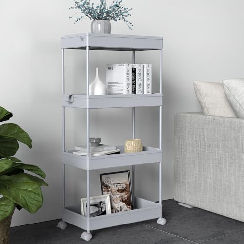 SPACELEAD 4 Tier Rolling Cart with Wheels, Storage Craft Art Trolley Organizer Serving, 3 Hanging Baskets Easy Assembly, for Office, Living Room, Kitchen - Image 6