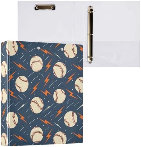 JIPONI 3 Ring Binder Baseballs Lightning Bolts 1 Inch Round Binders for Men Women Students, Cute File Organizer for Office Home School - Image 3