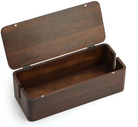 Cable Management Box – Power Strip Organizer – Desk Cord Organizer to Hide Wires & Chargers – Cable Storage Box for Home, Office Desk & Floor Cable Organization (Dark Walnut) by LeatherLatch