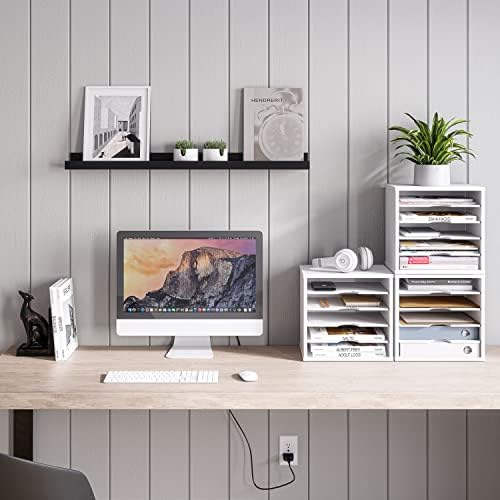 Ballucci File Organizer Paper Sorter, 5 Tier Adjustable Shelves Office Desk Organizer, 13 5/8" x 9 1/4" x 12", White (Pack of 2) - Image 2