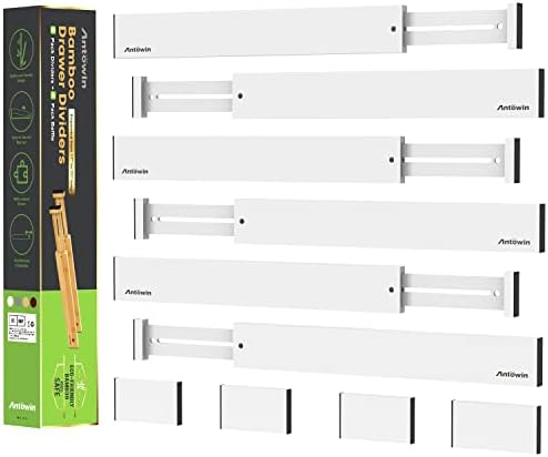 ANTOWIN 6Pcs Expandable Bamboo Drawer Dividers, Fits 17.6-21.6" Drawers by ANTOWIN