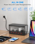 Power Strip with Cable Management Box, Large Cable Organizer Box, Black - Image 2
