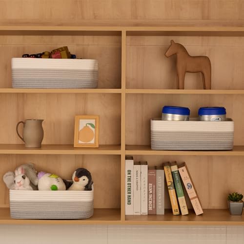 MiniArk Large Shallow Organizing Baskets 15x11x5.1 Inches - Rope Woven Storage Bins for Bathroom, Shelves, Cube Closet, Gradient Grey 4 Packs - Image 3
