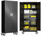GAIOUS Metal Garage Storage Cabinet with Lock, Steel Tool Cabinet with 2 Door and 4 Adjustable Shelves, 71” Tall Lockable File Cabinet with Wheels, Rolling Cabinet for Home Office Garage Gym - Black by GAIOUS
