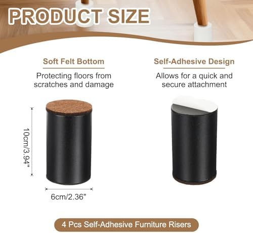 uxcell 4Pcs Self-Adhesive Furniture Risers, 2.36"x3.94" Round Heavy Duty Bed Lift Supports, Carbon Steel Table Sofa Risers with Felt Pads for Chair, Table, Sofa Legs, Leveling, Black - Image 2
